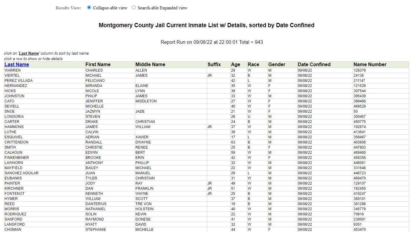 Jail Roster - Montgomery County, Texas