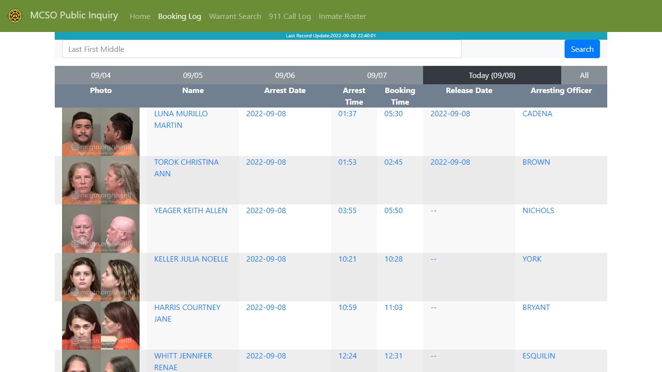 MCSO Public Inquiry: Booking Log - api.mcgtn.org